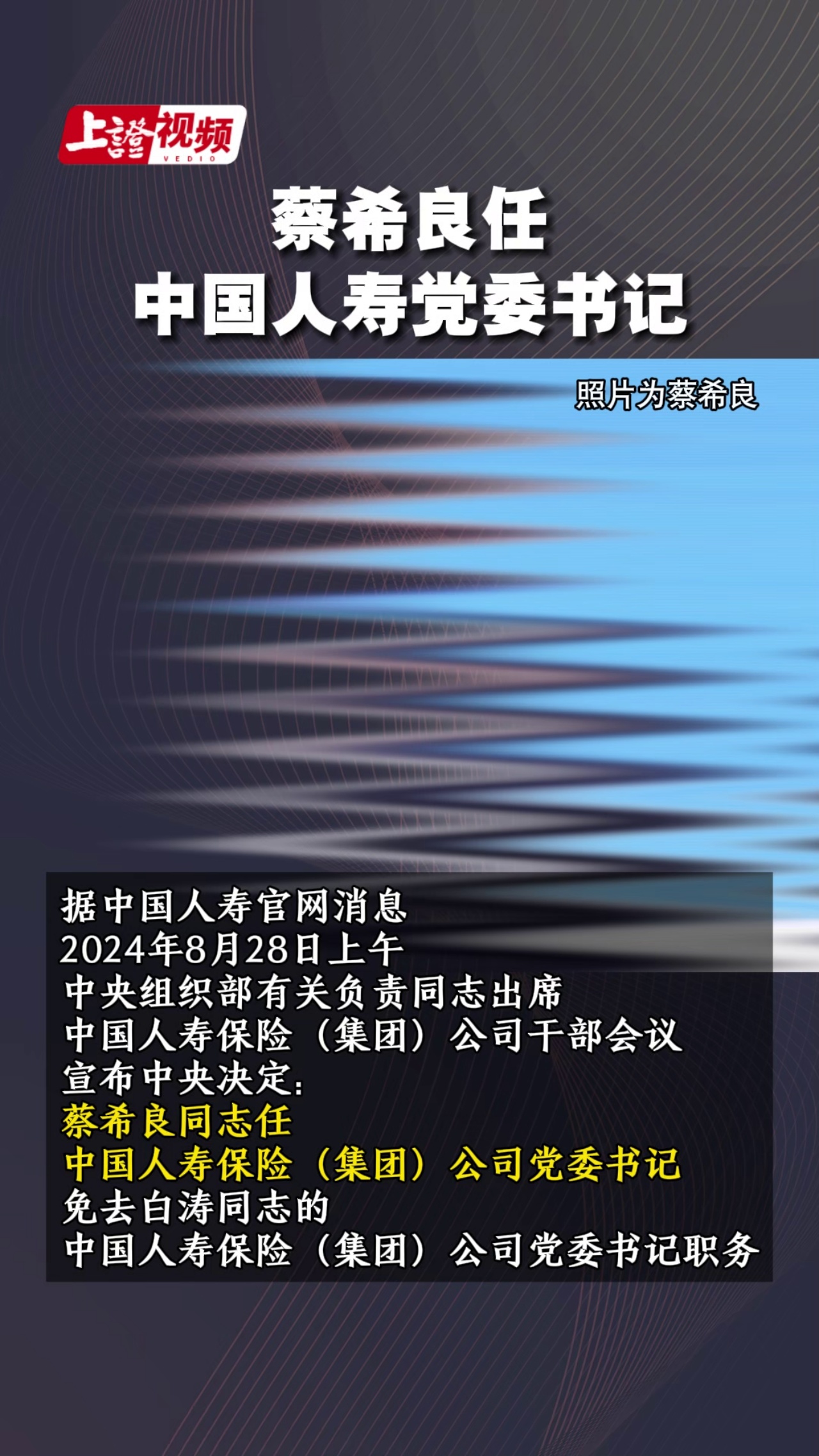 蔡希良任中国人寿党委书记